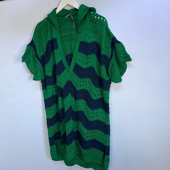 NWT Anthropologie Wave Crochet Hooded Mini Knit Cover Up Beach Dress XL - Picture 10 of 10